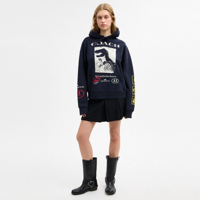 棉質恐龍拼貼圖案 T 恤休閒型連帽衫