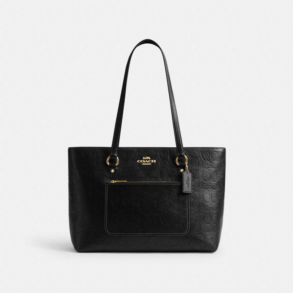 COACH CDL99 Station Tote Bag In Signature Leather GOLD/BLACK