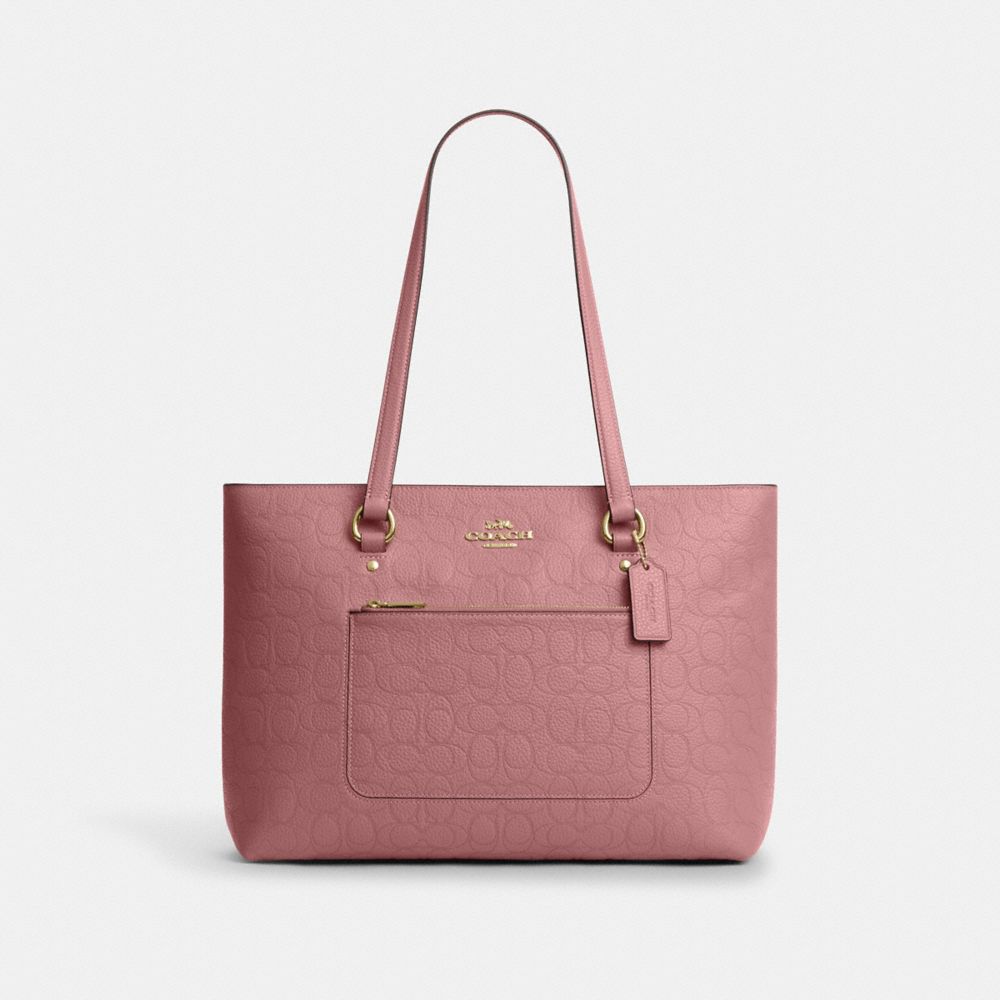 COACH CDL99 Station Tote Bag In Signature Leather GOLD/PEONY