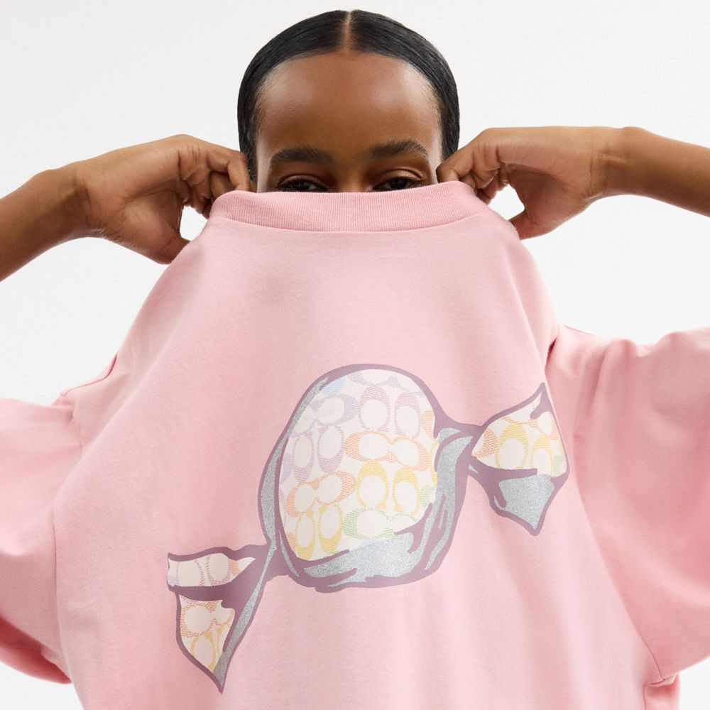 糖果圖案棉質休閒 T 恤