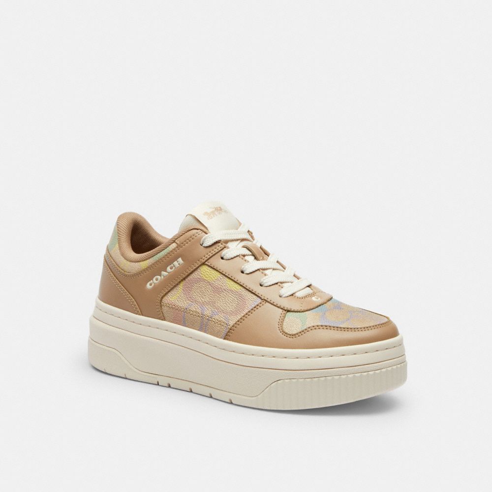 COACH CDN10 Platform Sneaker In Rainbow Signature Canvas RAINBOW/TAUPE