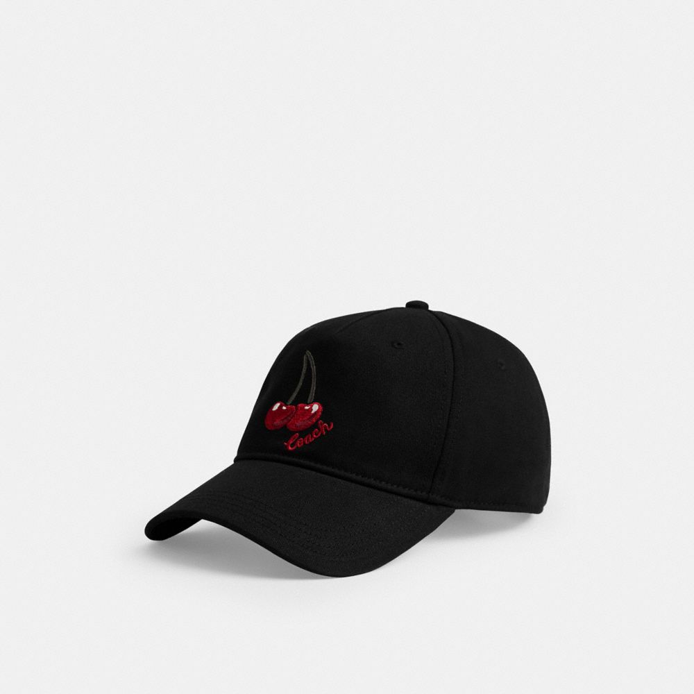 COACH CDO82 Embroidered Cherries Baseball Hat BLACK
