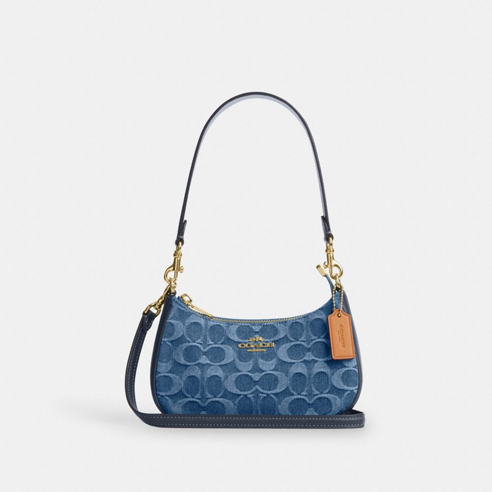 COACH CDQ25 Teri Mini Crossbody Bag In Signature Denim GOLD/INDIGO