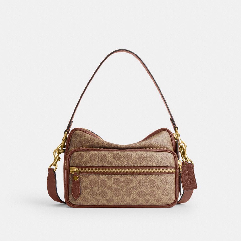 COACH&reg;,Dakota Crossbody Bag In Signature Canvas,Canvas,Leather,Crossbody,Logo,Compact,Lined,Adjustable,Casual,,Front View