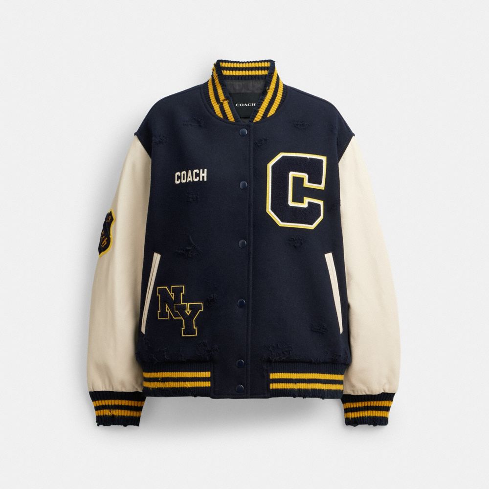 Distressed Wool Varsity Jacket - CDT31 - Navy Blue