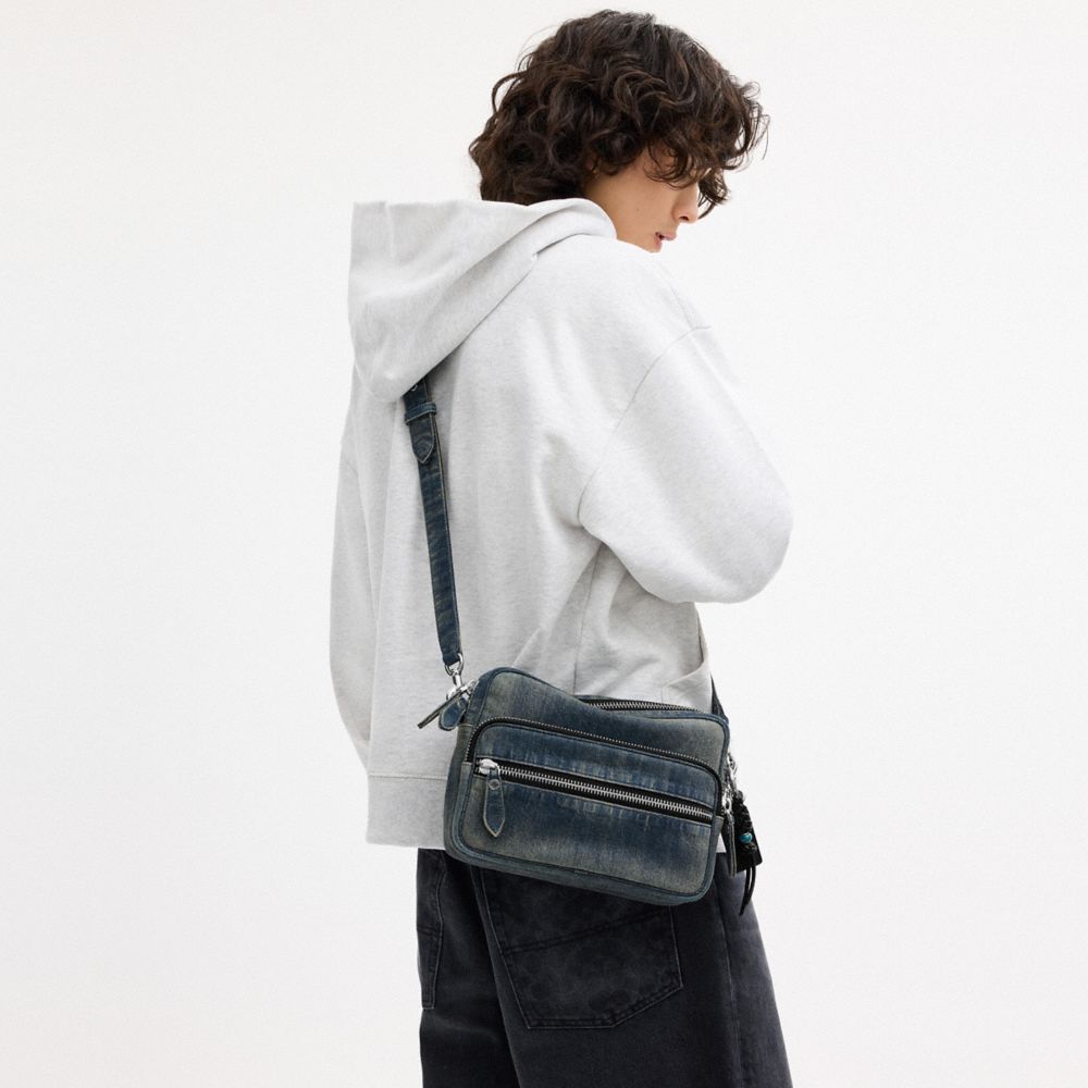 DAKOTA CROSSBODY BAG IN REGENERATIVE COTTON DENIM WITH CHARMS