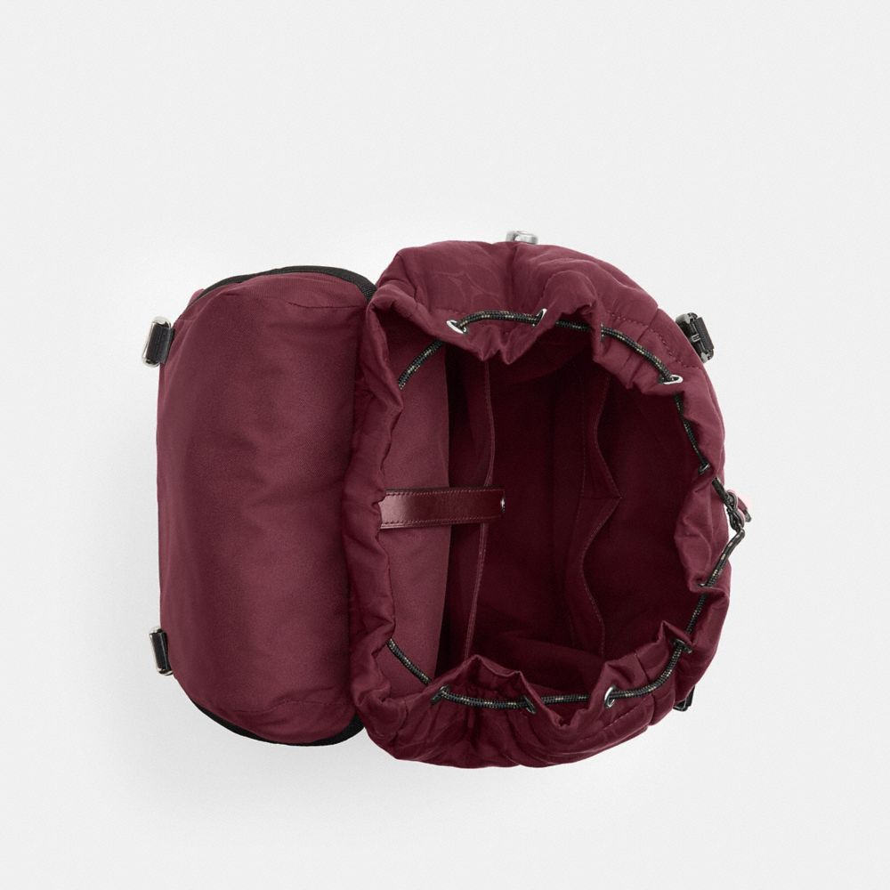 coach burgundy backpack Park Pebbled Leather Flap F24385 Maroon Red Br  Priscilla Posh Signature Coated Canvas And Refined Pebble Leatherinside Zip And Multifunction Pocketsdouble Zip Closure Coach Burgundy Leather Drawstring Backpack