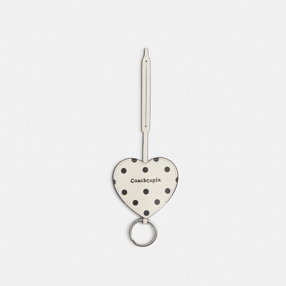 COACH CDV14 Heart Bag Charm With Key Ring In Upcrafted Leather CREAM / BLACK DOT