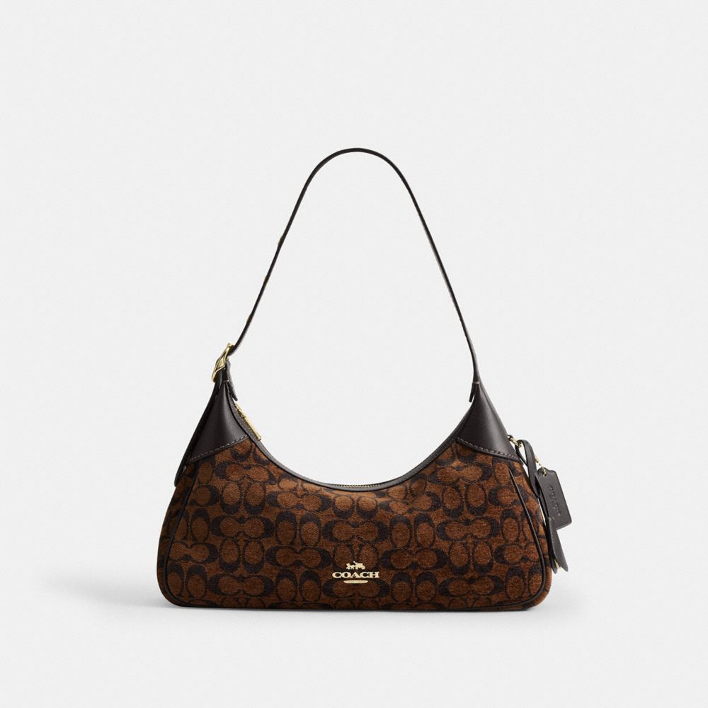 COACH CDV37 Ella Small Shoulder Bag In Signature Chenille GOLD/TRUFFLE