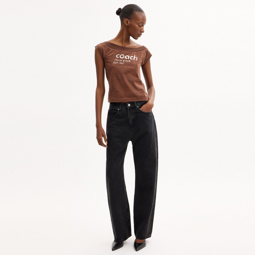 STRIPED WIDE NECK T-SHIRT IN ORGANIC COTTON