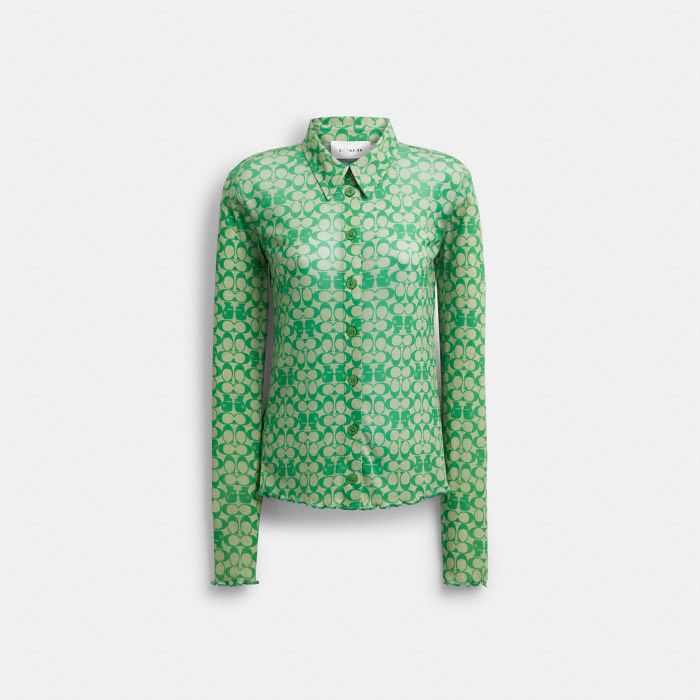 COACH | BRAIN DEAD PRINTED MESH BUTTON UP SHIRT
