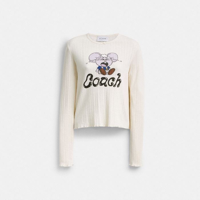 COACH | BRAIN DEAD KACHI MOUSE GRAPHIC LONG SLEEVE POINTELLE TOP