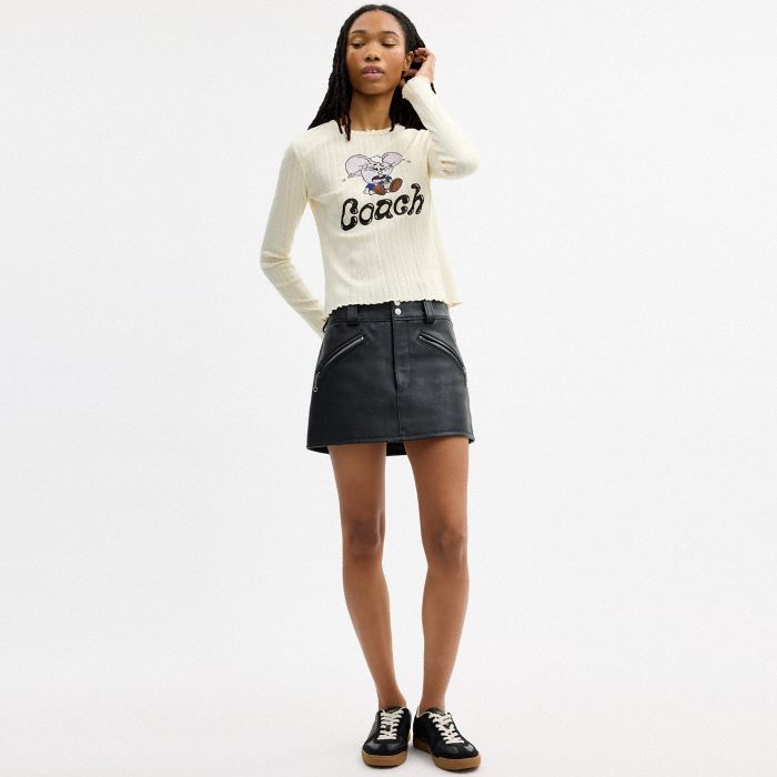 COACH | BRAIN DEAD KACHI MOUSE GRAPHIC LONG SLEEVE POINTELLE TOP