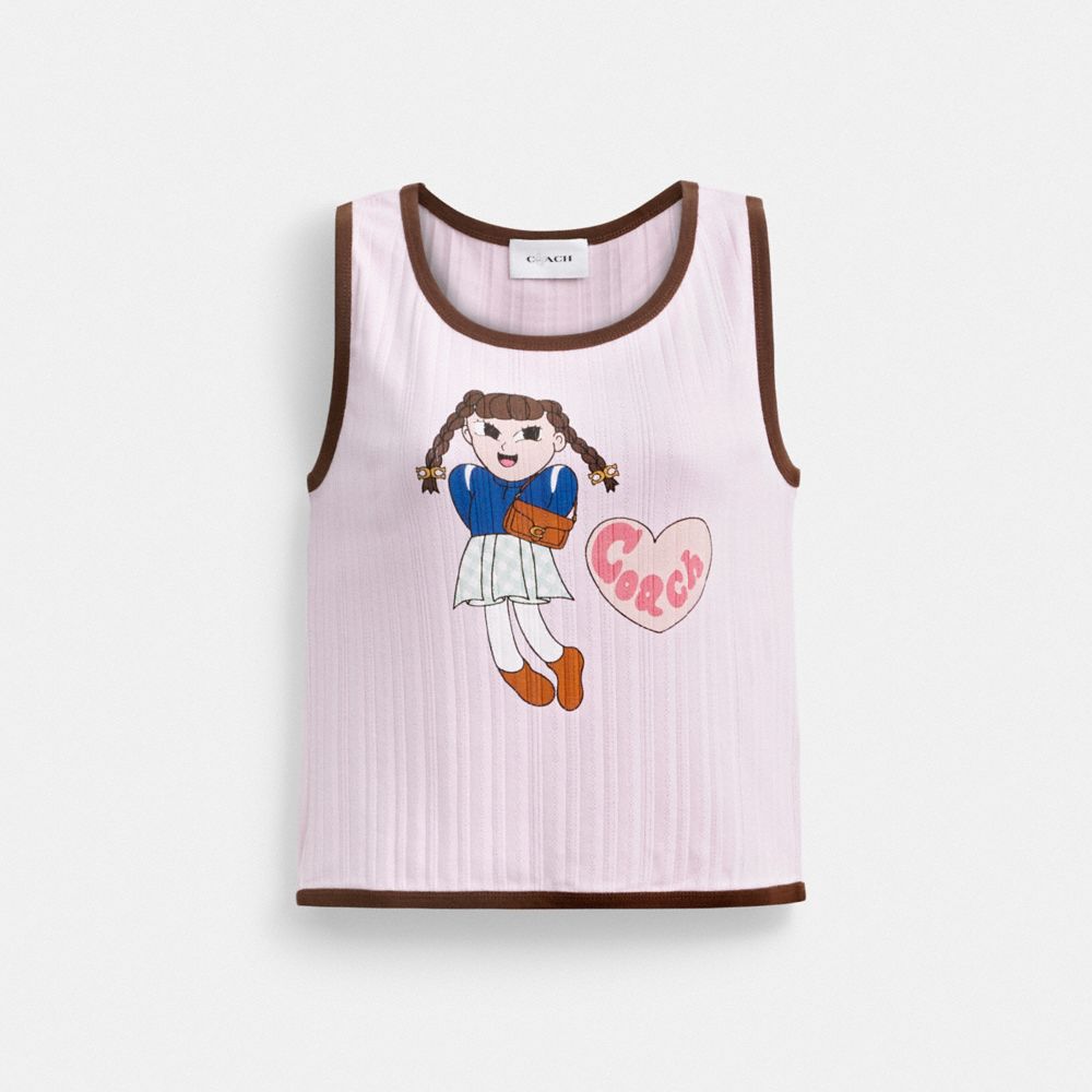 COACH&reg;,Coach | Brain Dead Graphic Pointelle Tank Top,Pink