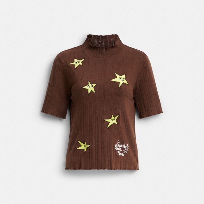 COACH | BRAIN DEAD GRAPHIC POINTELLE MOCKNECK TOP