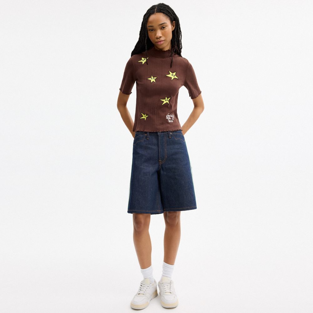 COACH | BRAIN DEAD GRAPHIC POINTELLE MOCKNECK TOP