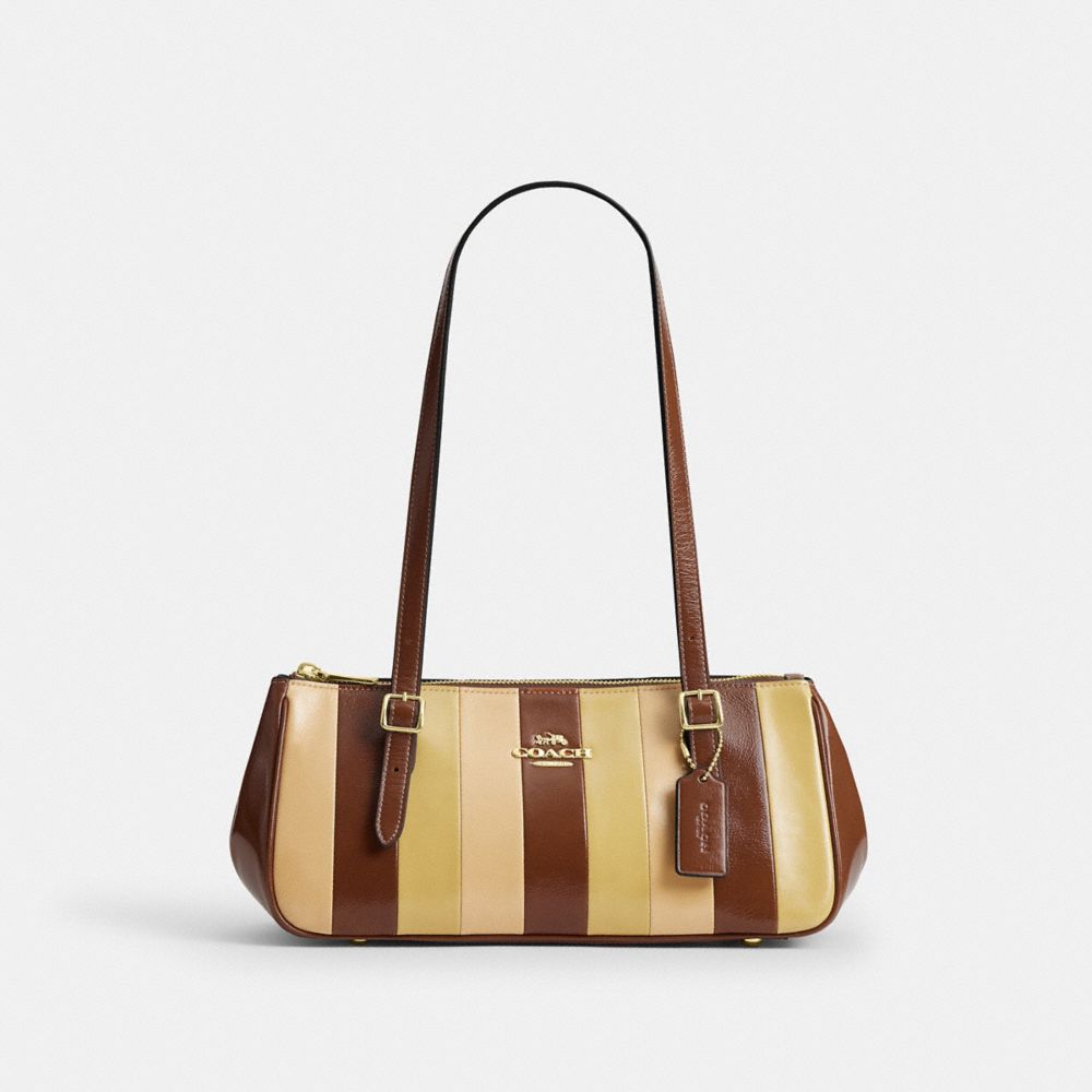 Asher Shoulder Bag With Striped Patchwork - CDW40 - Gold/Redwood Multi