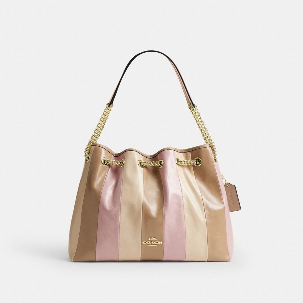 Evelyn Shoulder Bag With Striped Patchwork - CDW41 - Gold/Taupe Multi