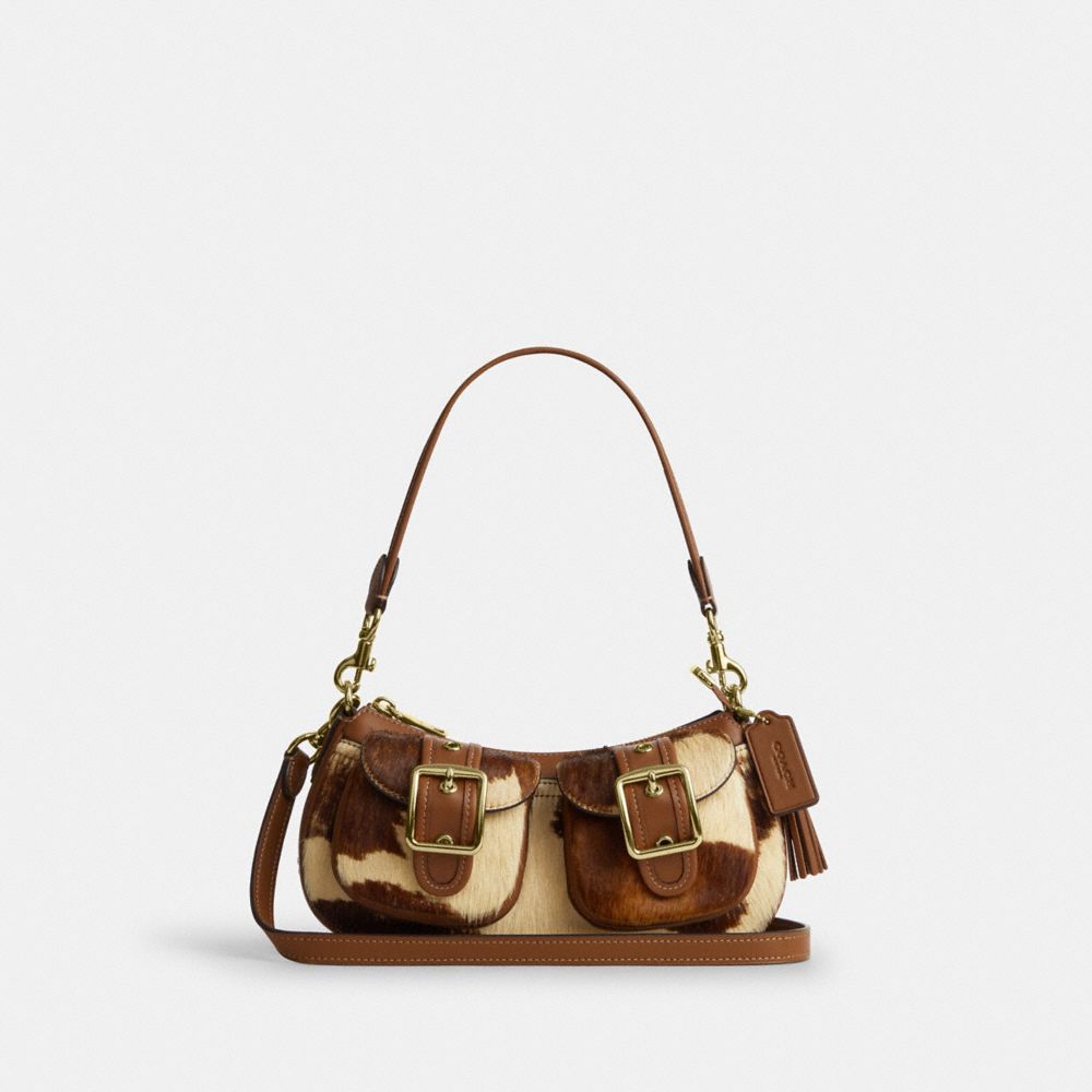 Ashton Shoulder Bag In Haircalf With Cow Print - CDW47 - Gold/Cow Multi