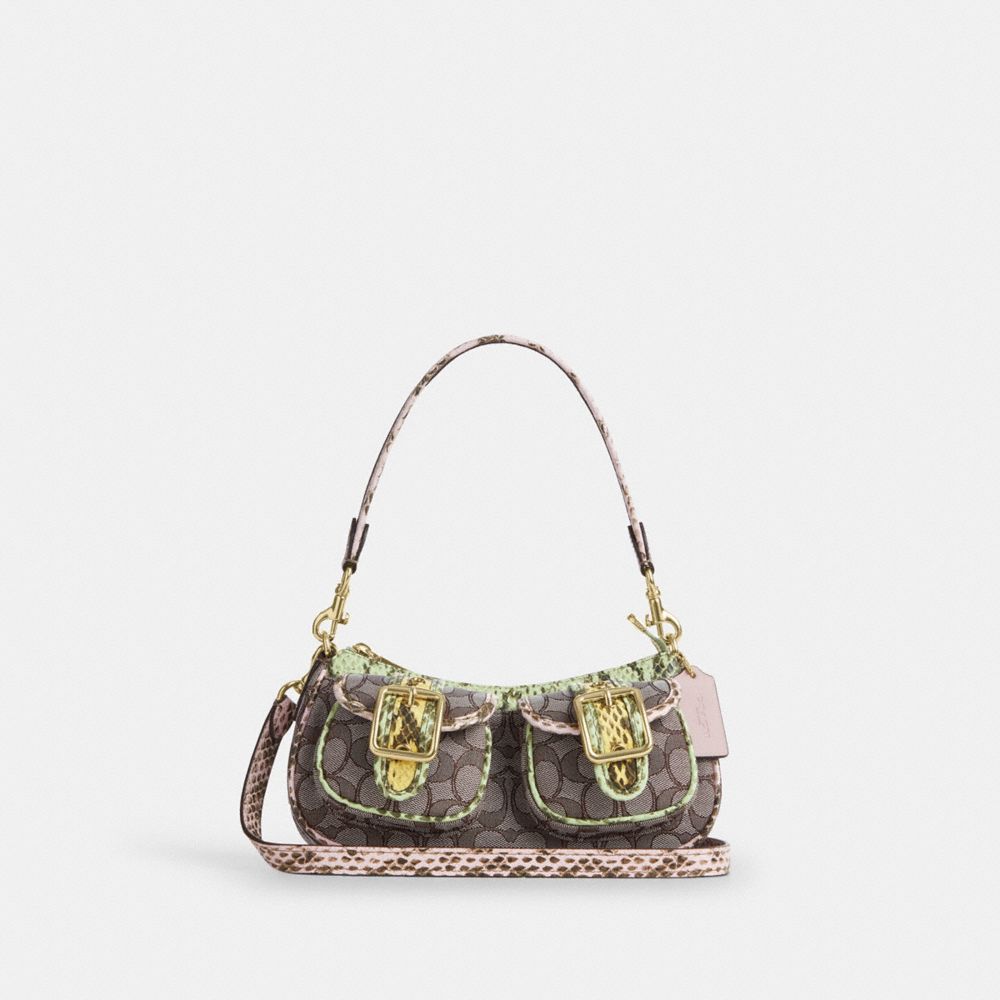 Ashton Shoulder Bag In Signature Jacquard - CDW50 - Gold/Oak Multi