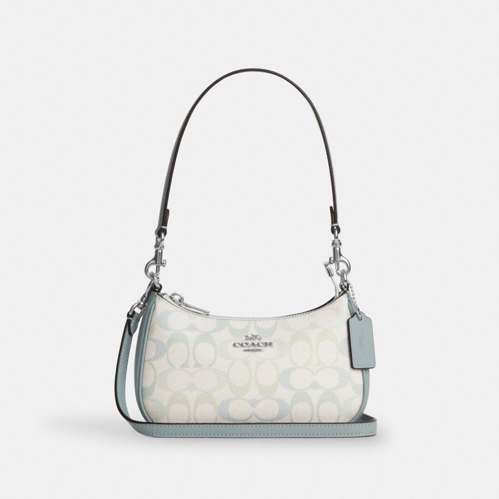 Teri Mini Crossbody Bag In Signature Canvas - CDW52 - Silver/Chalk/Blue