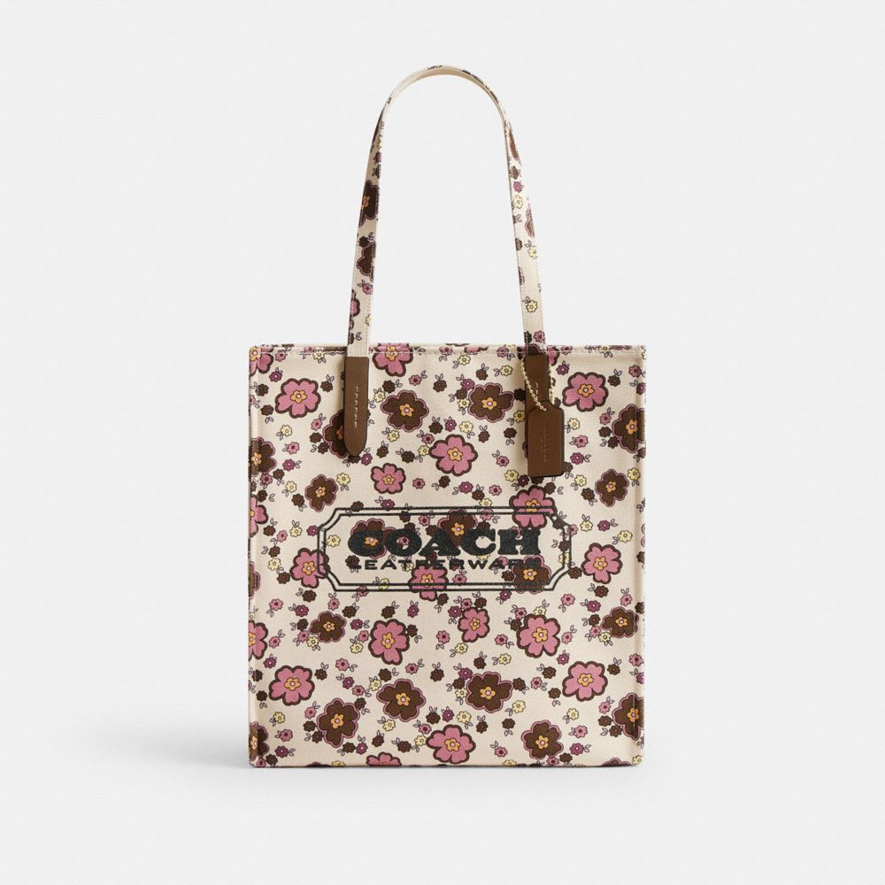 Canvas Tote Bag With Floral Print - CDW58 - Gold/Chestnut Tropical Floral
