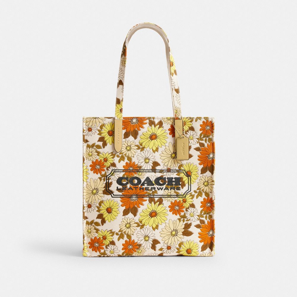 Canvas Tote Bag With Floral Print - CDW60 - Gold/Vanilla Sunflower
