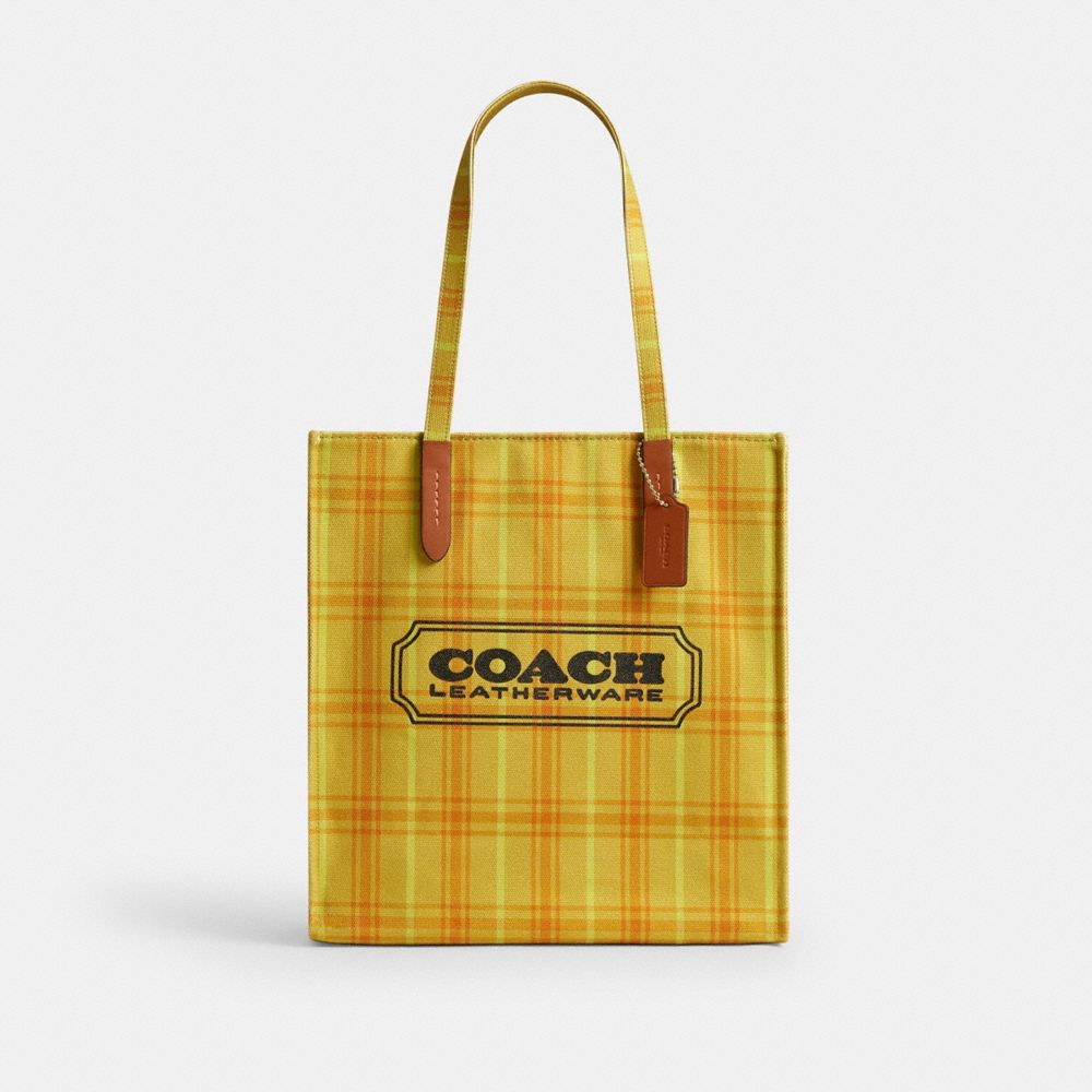 Canvas Tote Bag With Plaid Print - CDW61 - Gold/Burnished Amber