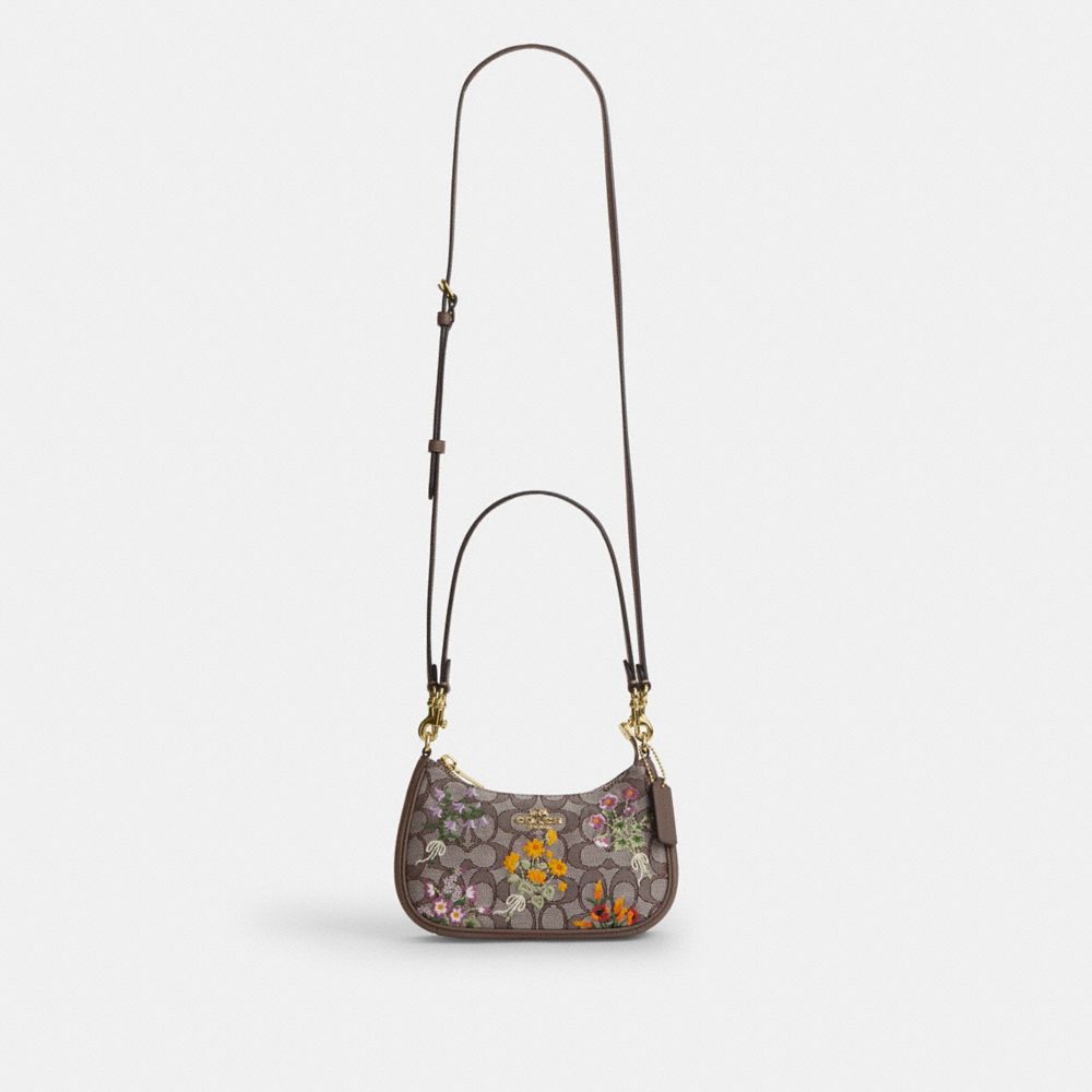 TERI MINI CROSSBODY BAG IN SIGNATURE JACQUARD WITH FLORAL EMBROIDERY