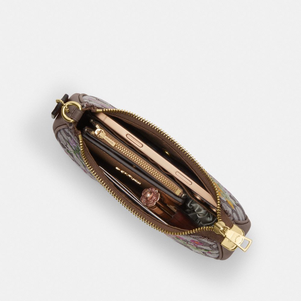 TERI MINI CROSSBODY BAG IN SIGNATURE JACQUARD WITH FLORAL EMBROIDERY