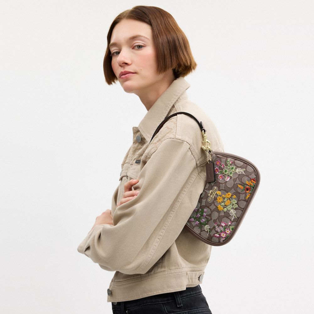 TERI MINI CROSSBODY BAG IN SIGNATURE JACQUARD WITH FLORAL EMBROIDERY