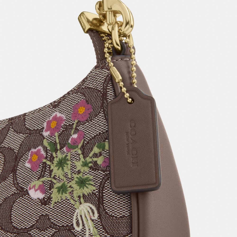 TERI MINI CROSSBODY BAG IN SIGNATURE JACQUARD WITH FLORAL EMBROIDERY