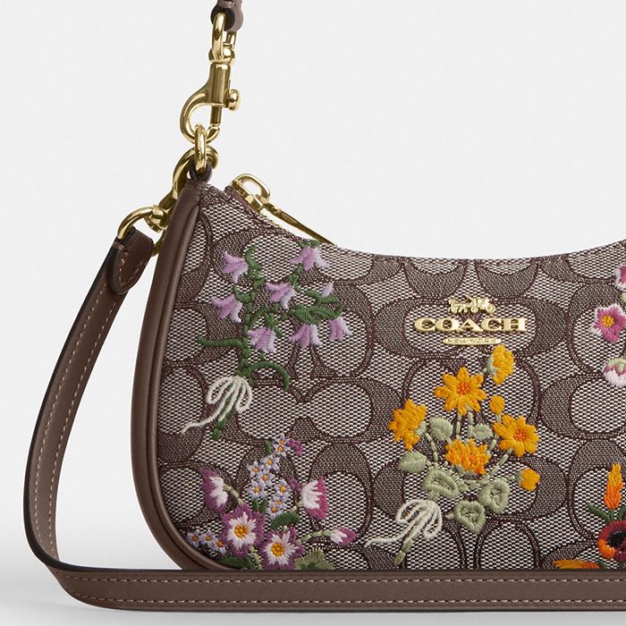 TERI MINI CROSSBODY BAG IN SIGNATURE JACQUARD WITH FLORAL EMBROIDERY