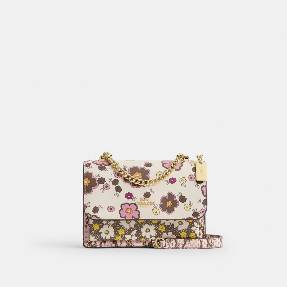 Mini Klare Crossbody Bag With Floral Print - CDW82 - Gold/Pink Multi