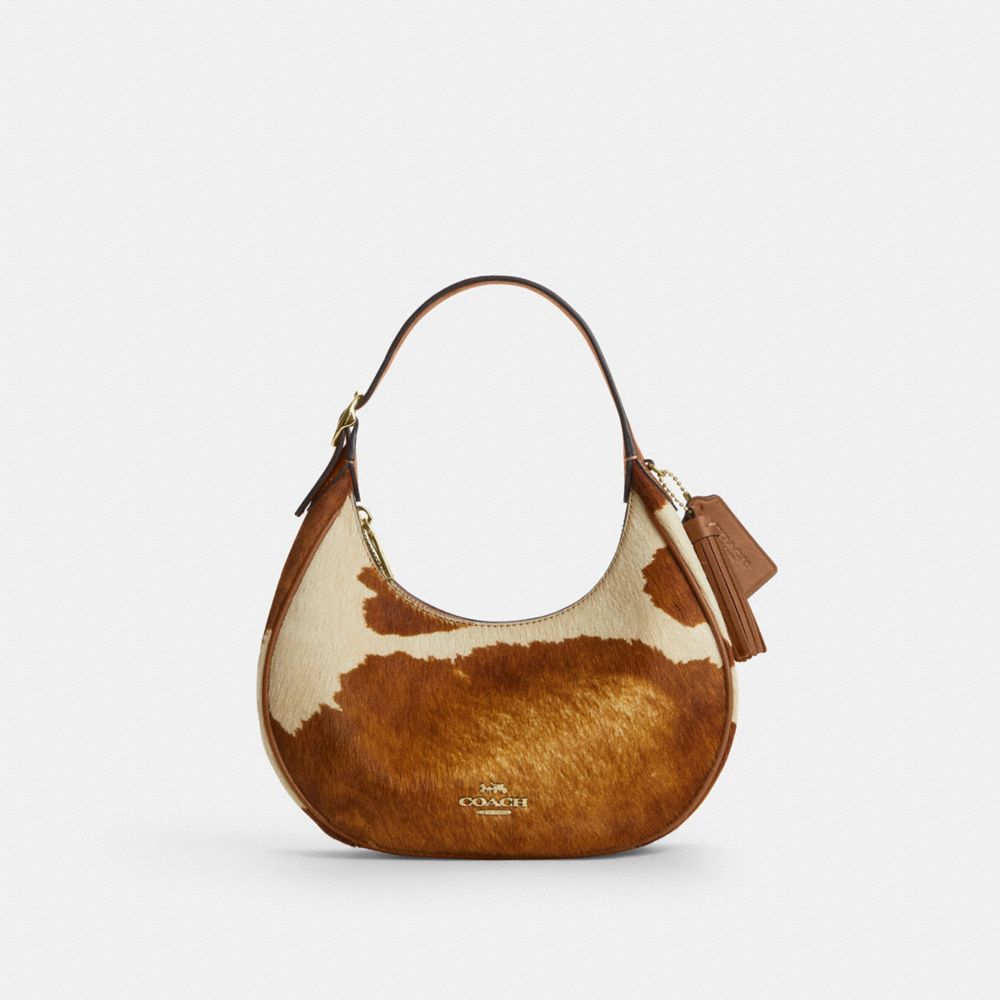 Emily Shoulder Bag In Haircalf With Cow Print - CDX23 - Gold/Cow Multi