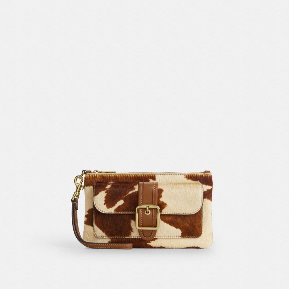 Ashton Wristlet In Haircalf With Cow Print - CDY07 - Gold/Cow Multi