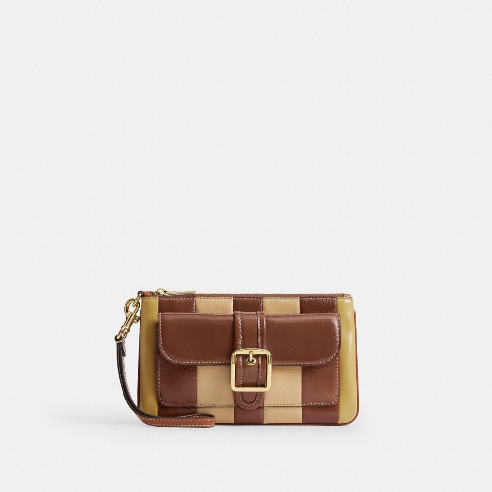 Ashton Wristlet With Striped Patchwork - CDY08 - Gold/Redwood Multi