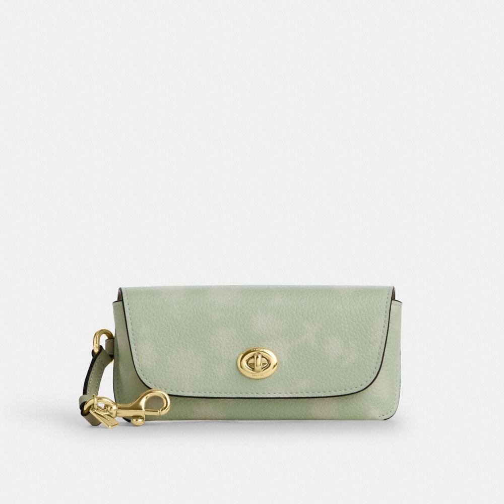 COACH CDY09 Sunglasses Case With Floral Print GOLD/PALE GREEN