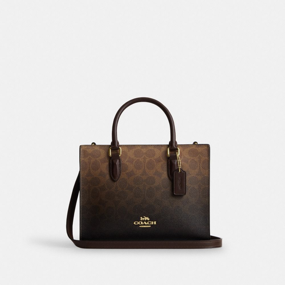 Maggie Small Tote Bag In Ombre Signature Canvas - CDY27 - Gold/Brown