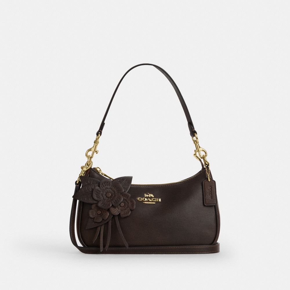 Teri Shoulder Bag With Floral Applique - CDY42 - Gold/Maple