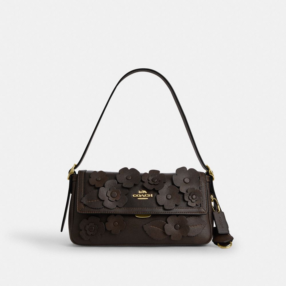 Etta Small Flap Shoulder Bag With Floral Applique - CDY43 - Gold/Maple