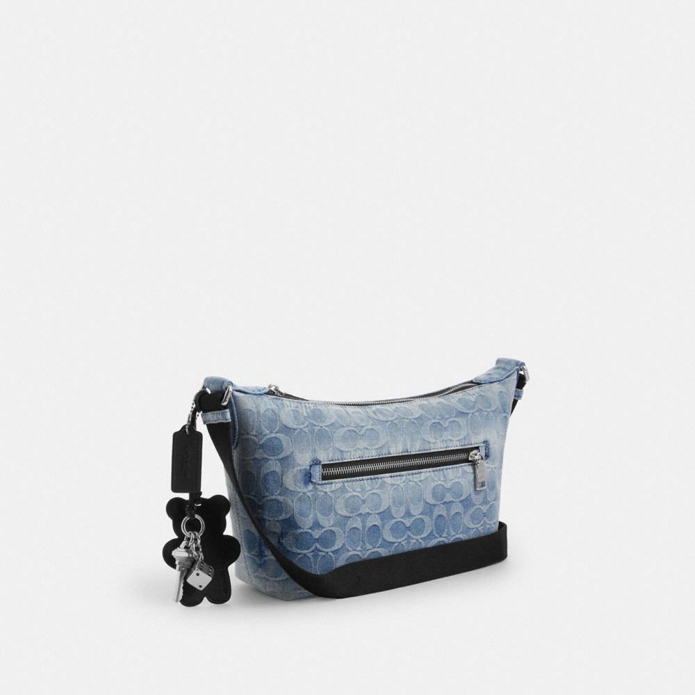 SMALL FINN CROSSBODY WITH POUCH IN LOVED SIGNATURE DENIM