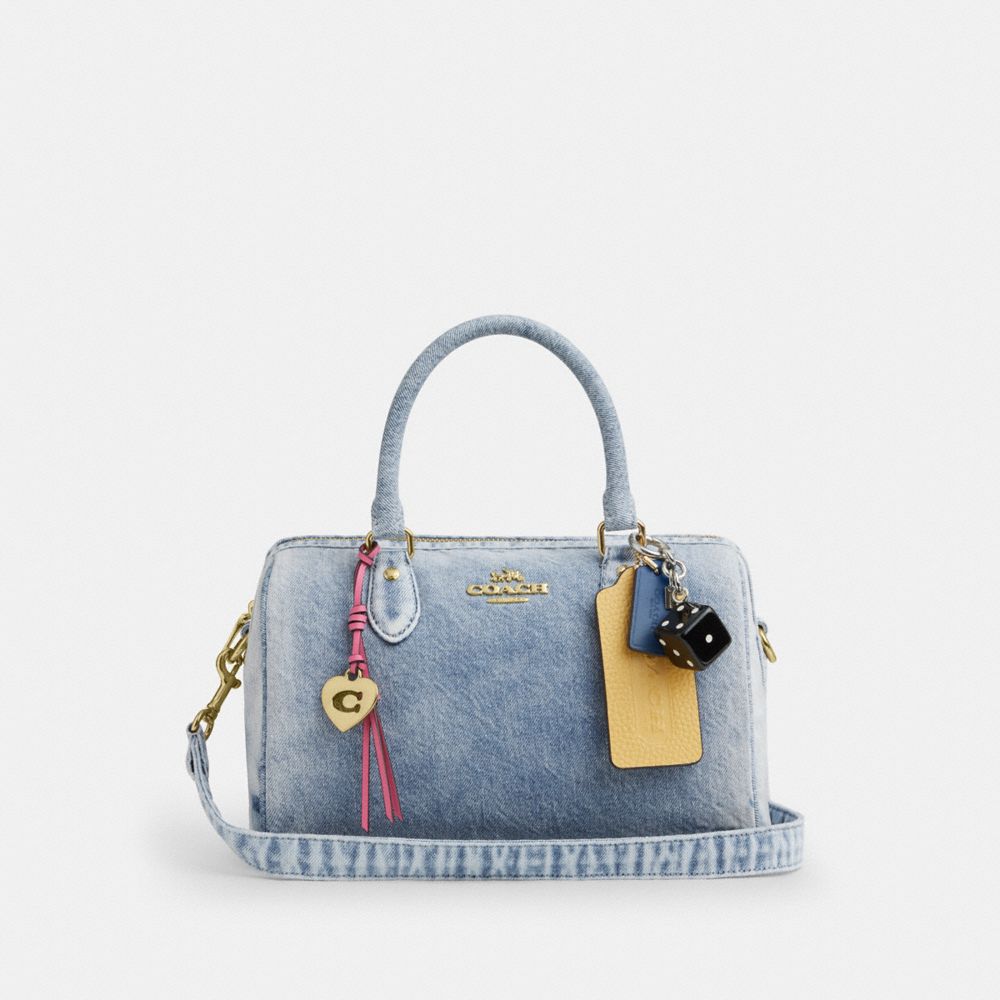 ROWAN SATCHEL BAG IN LOVED DENIM WITH CHARMS