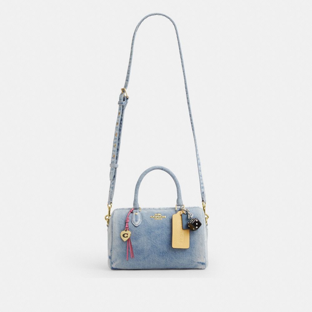 ROWAN SATCHEL BAG IN LOVED DENIM WITH CHARMS
