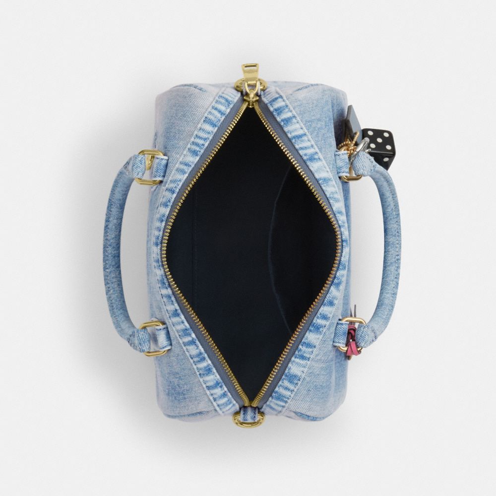 ROWAN SATCHEL BAG IN LOVED DENIM WITH CHARMS