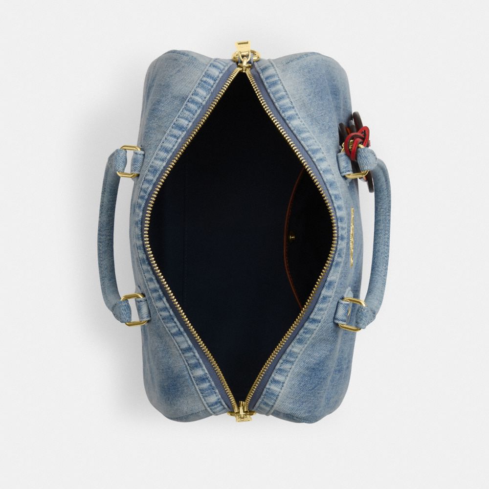 ROWAN LARGE SATCHEL BAG IN LOVED DENIM WITH CHARMS