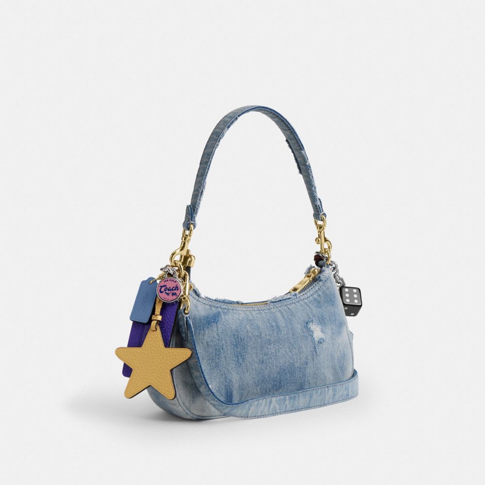 TERI SHOULDER BAG IN LOVED DENIM WITH CHARMS