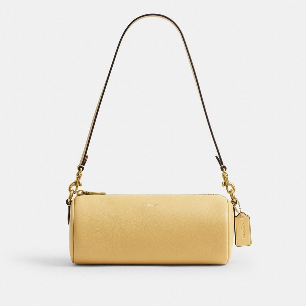 COACH&reg;,Barrel Bag,Leather,Cotton,Barrel Bag,Lined,Sustainable,Gold Metal,Day Party,Yellow,Front View