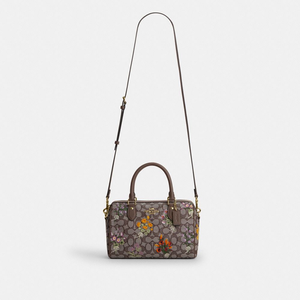 ROWAN SATCHEL BAG IN SIGNATURE JACQUARD WITH FLORAL EMBROIDERY