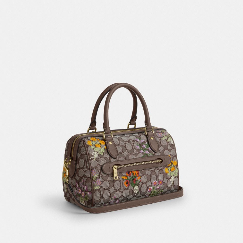 ROWAN SATCHEL BAG IN SIGNATURE JACQUARD WITH FLORAL EMBROIDERY